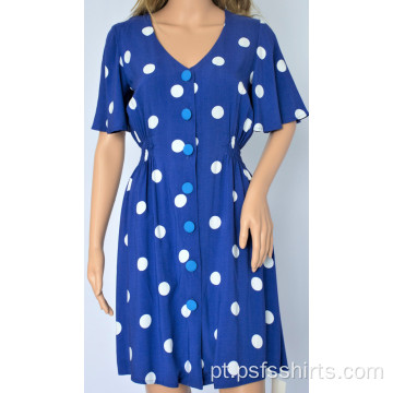 Vestido feminino de bolinhas azuis